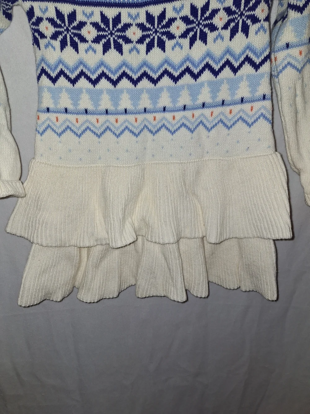 Gymboree Cream and Blue Fair Isle Ruffle-Hem Sweater